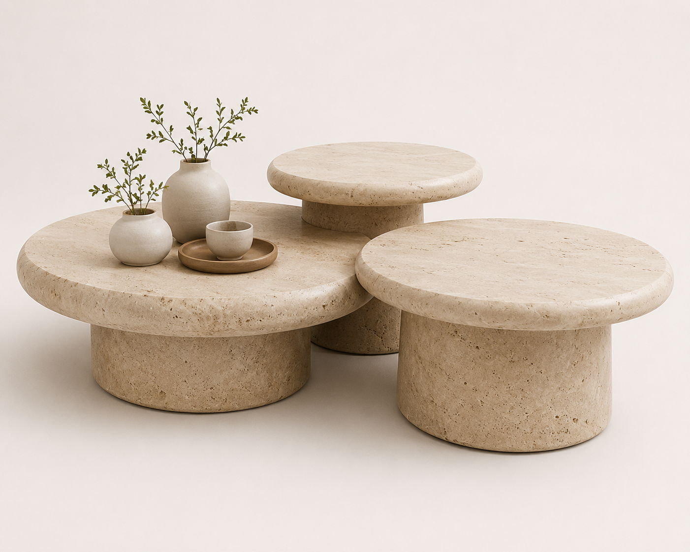 VELUNA BIANCO Travertine Nesting Coffee Tables